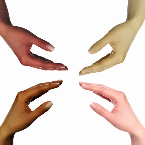 Les mains humaines comme symbole de la diversité ethnique — Photo