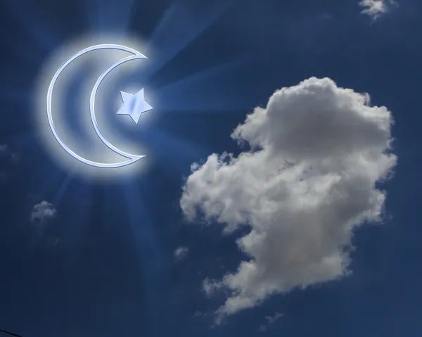 Stella musulmana e luna sul cielo blu — Foto Stock