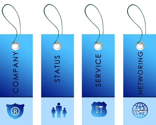 Blue labels with communication symbols — Stock Photo, Image