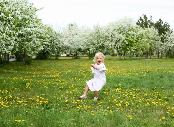 Маленька дівчинка у весняному парку — стокове фото