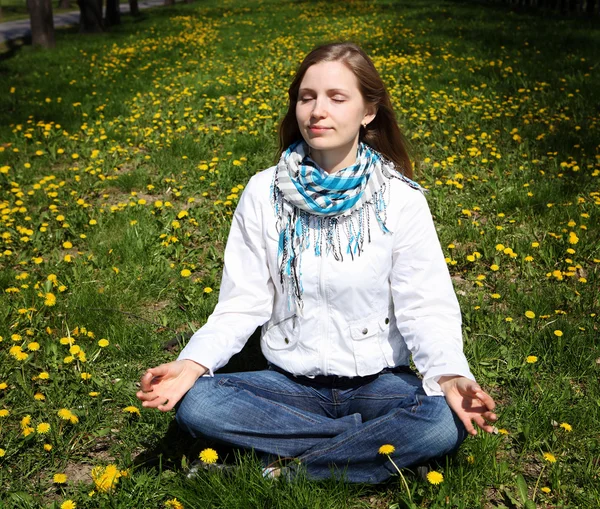 stock image Young woman in spring park