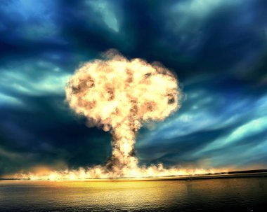 Nuclear explosion in an outdoor setting clipart