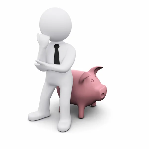 3D-man met piggy bank — Stockfoto