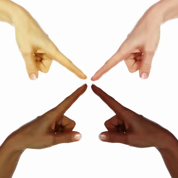 Человеческие руки как символ этнического разнообразия — стоковое фото