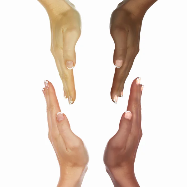 인종 다양성의 상징으로 인간의 손에 — 스톡 사진