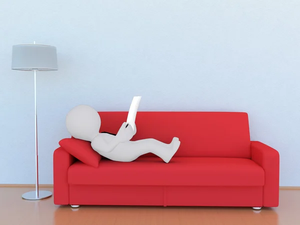 3D man on the red sofa — Stock Photo, Image