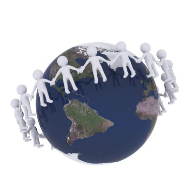 3D man around the globe clipart