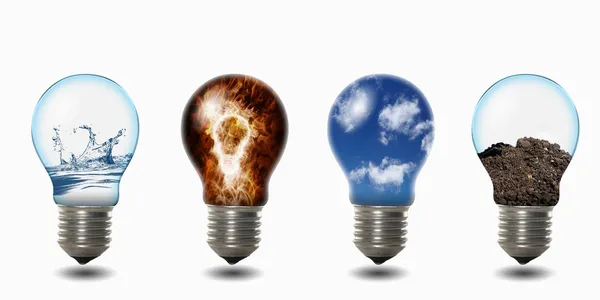 Light bulb with four elements — Stock Photo, Image