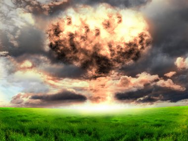 Nuclear explosion in an outdoor setting clipart