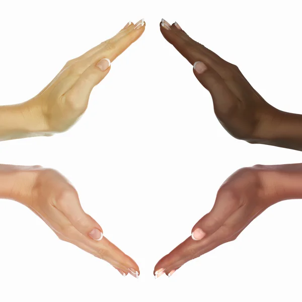 인종 다양성의 상징으로 인간의 손에 — 스톡 사진