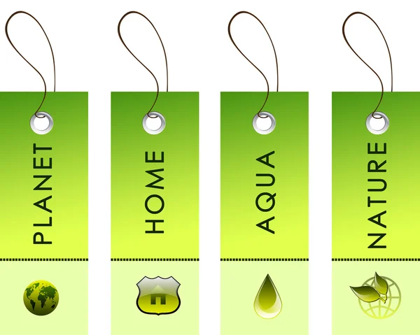 Grüne Etiketten mit Natursymbolen — Stockfoto