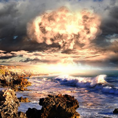 Nuclear explosion in an outdoor setting clipart