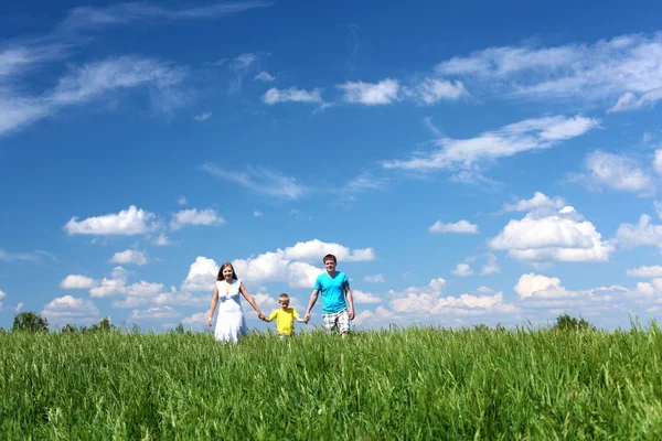 Família com filho no prado — Fotografia de Stock