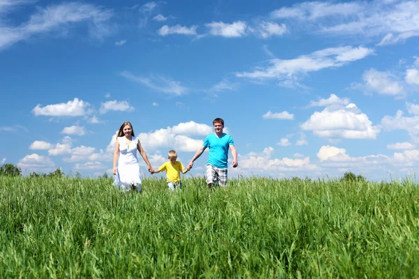 Family with son on the meadow — Stock Photo, Image