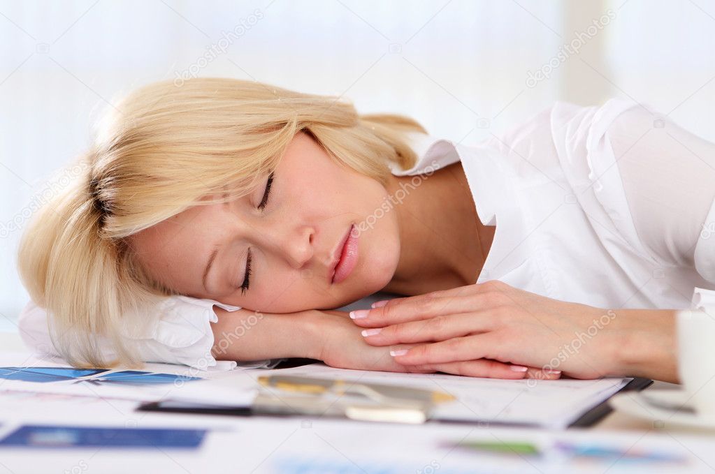 Young business woman asleep