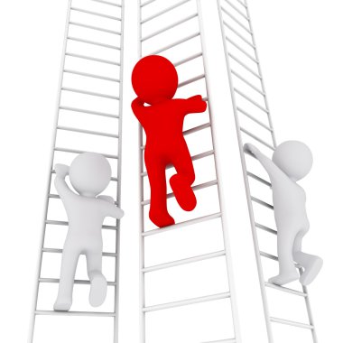 3D man climbing up the ladder clipart