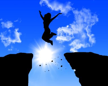 Man jumping on the rocks clipart