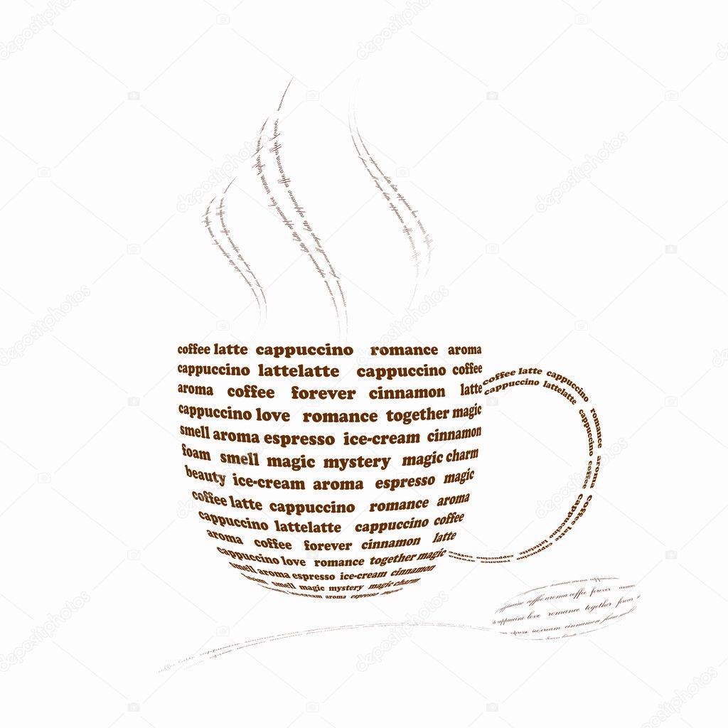 Coffee cup made up with words