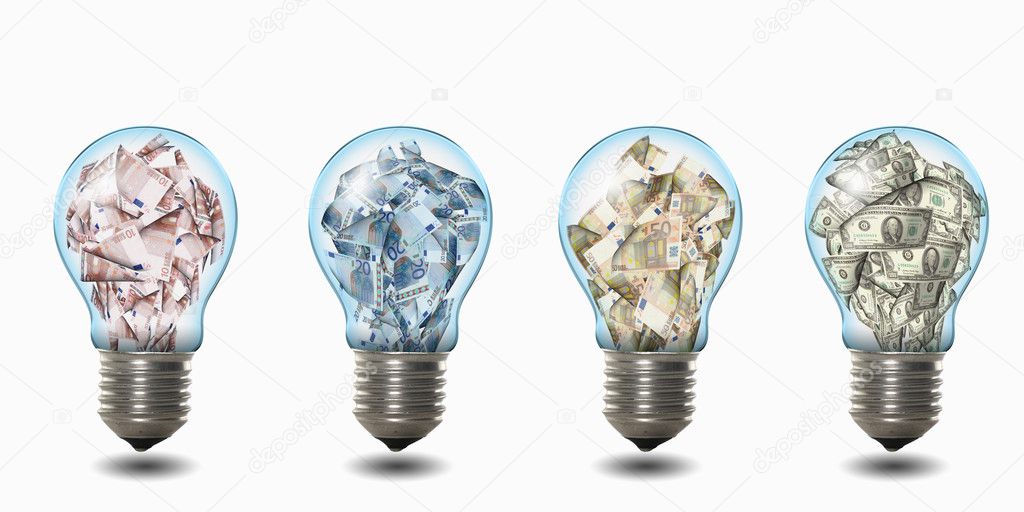 Light bulb with banknotes