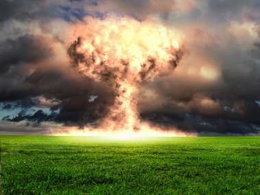 Nuclear explosion in an outdoor setting clipart