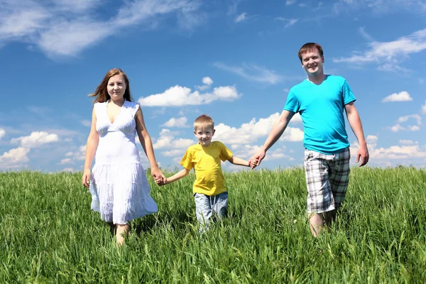 Familia con hijo en el prado —  Fotos de Stock