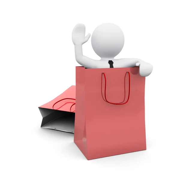 3D man with paper shopping bag — Stock Photo, Image