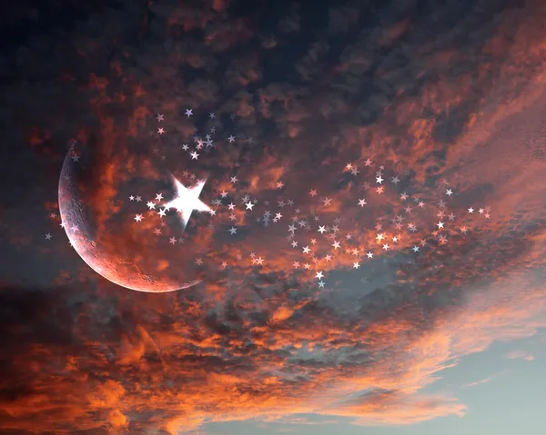 Мусульманська зірки і місяця на Синє небо — стокове фото