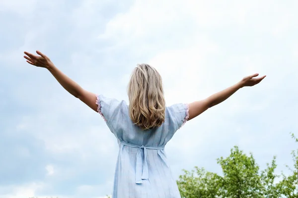 stock image Young blond woman in the park