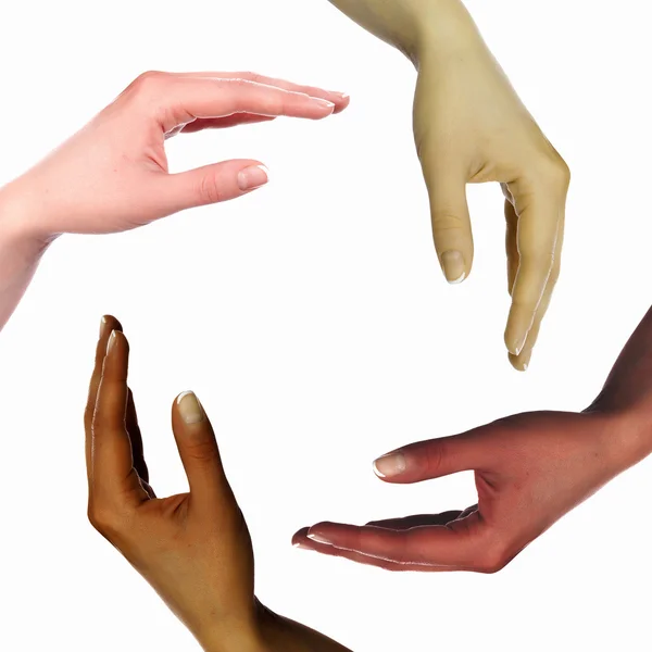 Ludzkie ręce jako symbol różnorodności etnicznej — Zdjęcie stockowe