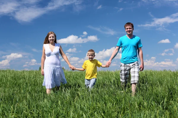 Famille avec fils dans la prairie — Photo