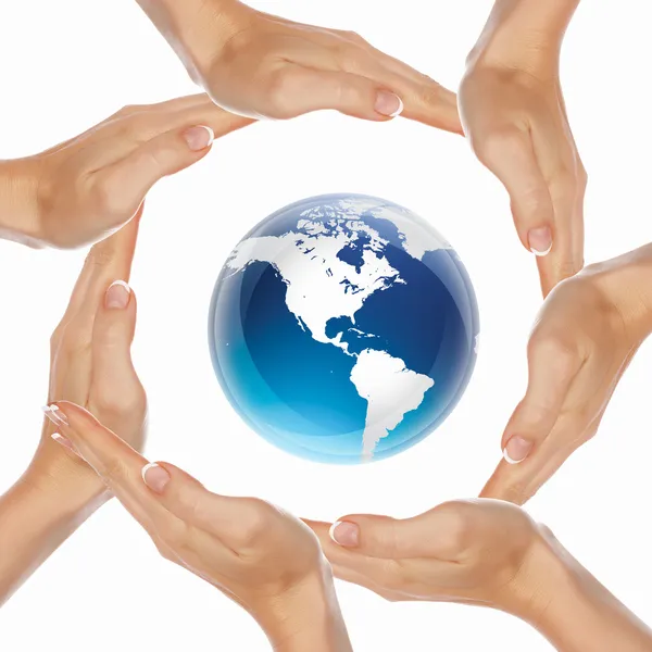 Mänsklig hand och en symbol för vår planet — Stockfoto