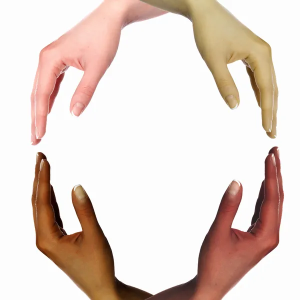 Lidské ruce jako symbol etnickou rozmanitost — Stock fotografie