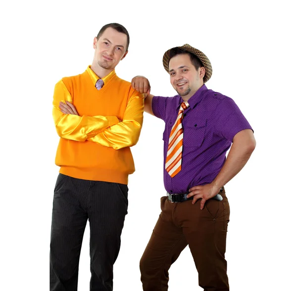 Twee jonge man in felle kleur slijtage — Stockfoto