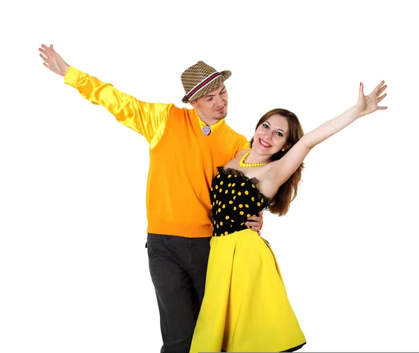 Giovane coppia di ballerini in abito di colore brillante — Foto Stock