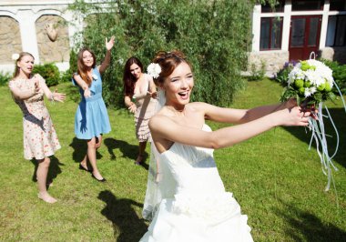 Young bride in white wedding dress clipart