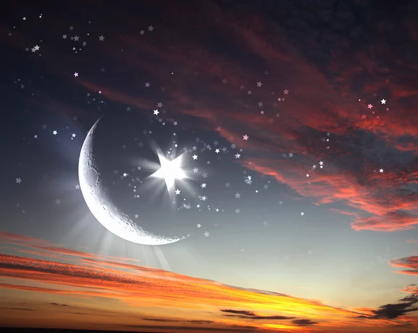 stock image Muslim star and moon on blue sky