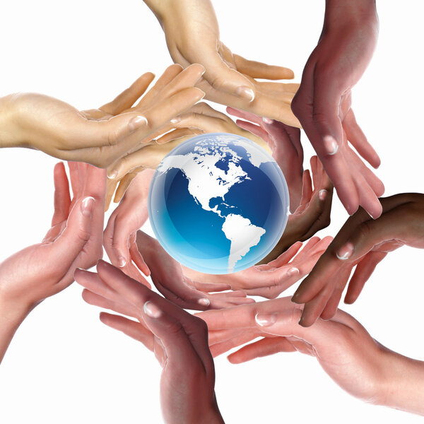 Human hand in a circle and symbol of our planet