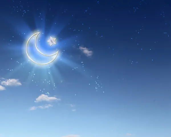 Muslim star and moon on blue sky — Stock Photo, Image
