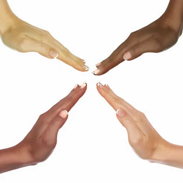 Le mani umane come simbolo della diversità etnica — Foto Stock