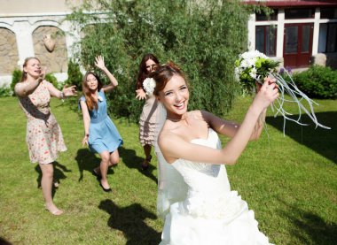 Young bride in white wedding dress clipart