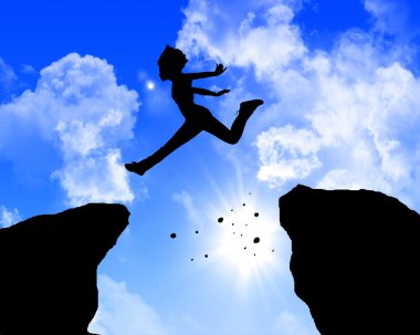 Man jumping on the rocks clipart