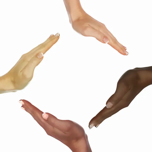 Menschenhände als Symbol ethnischer Vielfalt — Stockfoto