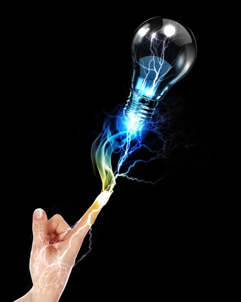 Human hand and bulb — Stock Photo, Image