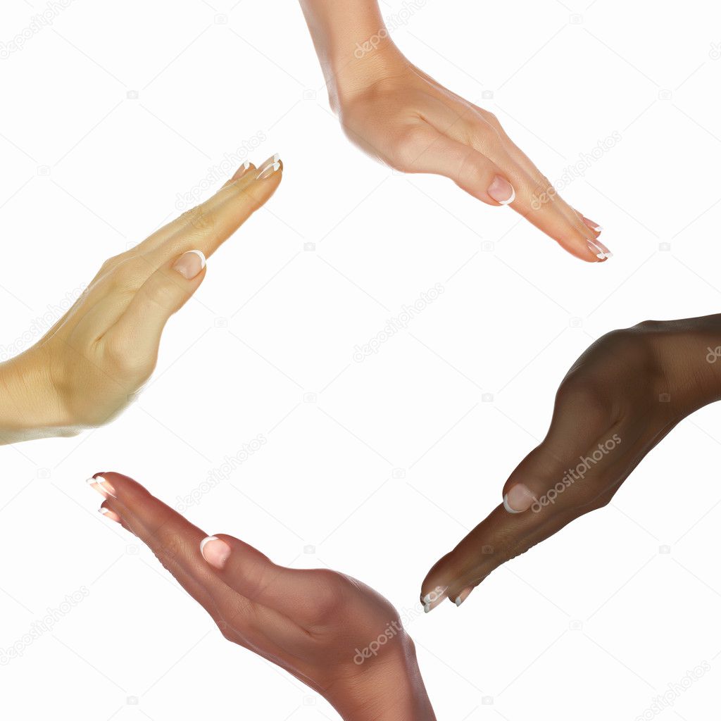 Human hands as symbol of ethnical diversity