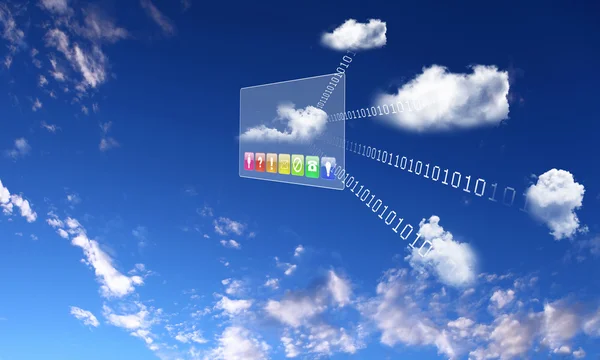 Elements of the social network against the sky — Stock Photo, Image