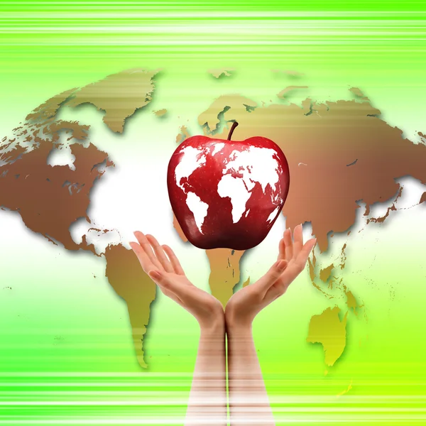 Hands holding apple representing earth — Stock Photo, Image