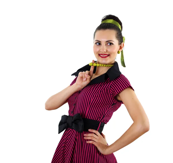 Jonge vrouw in felle kleur jurk — Stockfoto