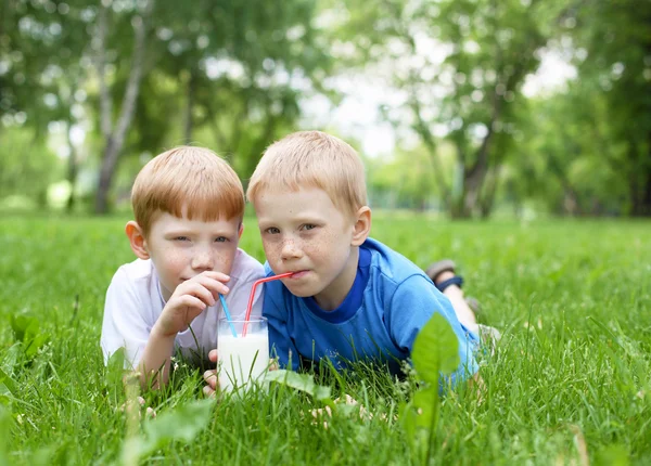 Portret dwóch chłopców w lato na zewnątrz — Zdjęcie stockowe