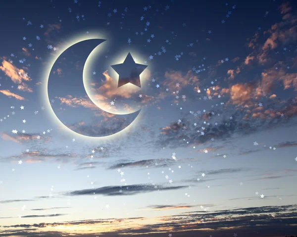 Muzułmańskich gwiazdy i księżyc na niebie — Zdjęcie stockowe
