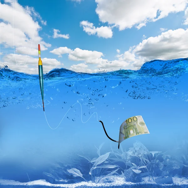 Hak ryb pod wodą z banknotów — Zdjęcie stockowe